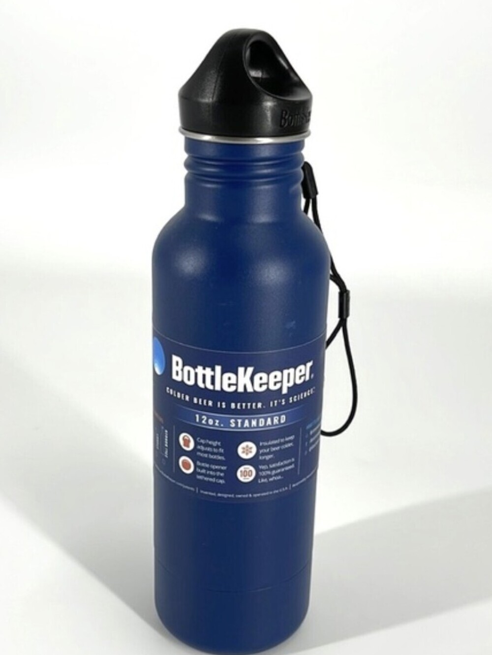 BottleKeeper 12 oz Stainless Steel Insulated Beer Bottle Cooler Navy Blue New